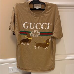 Gucci Brown Graphic Tee with Dachshunds